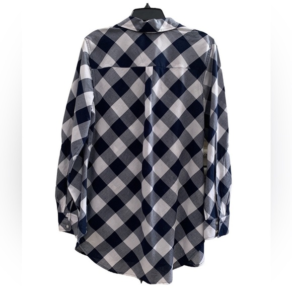 NWT Crown & Ivy Curvy Cotton Navy & White Checked Essential Shirt Size 0X - Picture 2 of 9